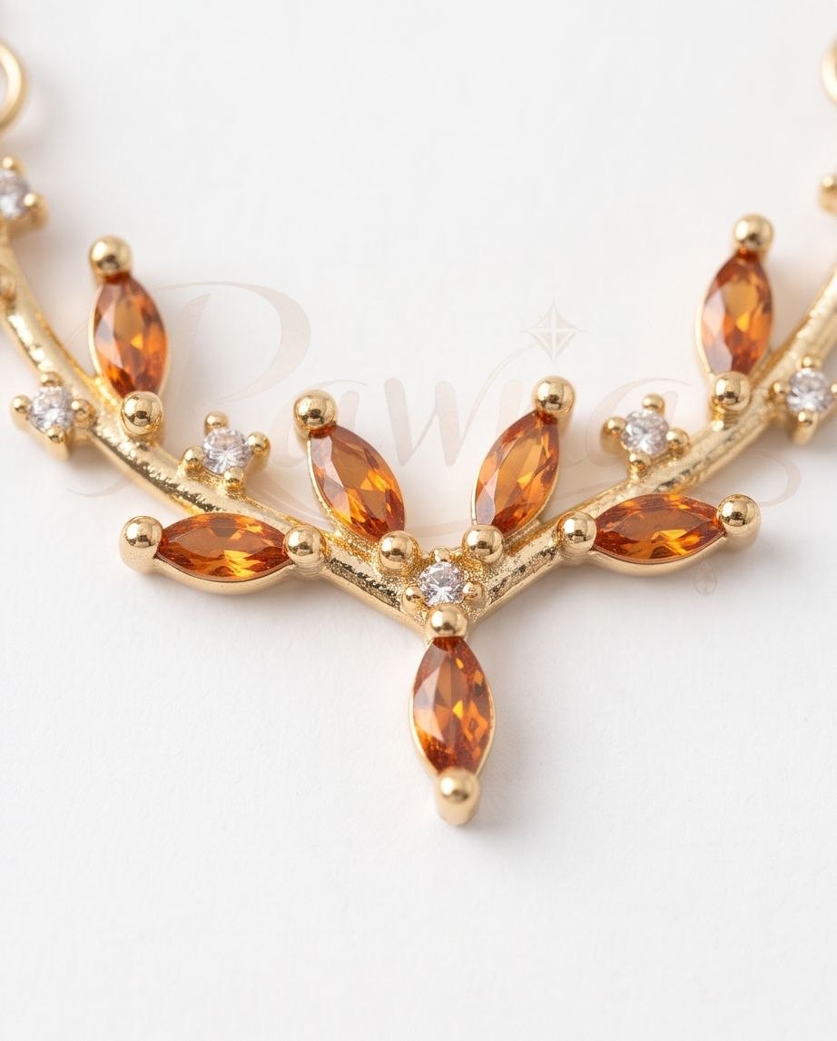  Rawnq Gold Plated Olive Branch Leaf Necklace 