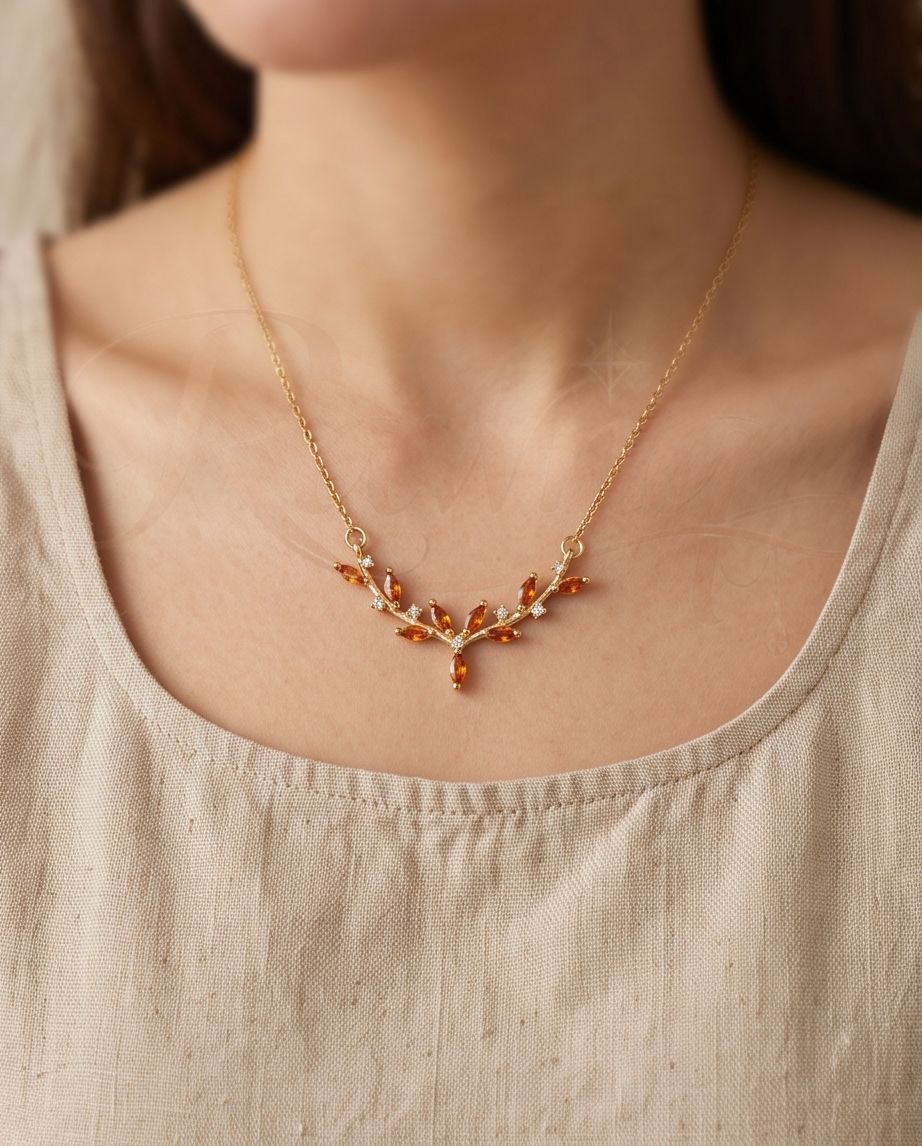  Rawnq Gold Plated Olive Branch Leaf Necklace 