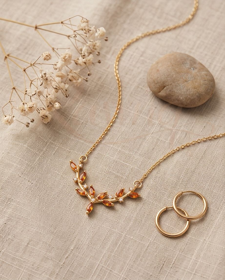  Rawnq Gold Plated Olive Branch Leaf Necklace 