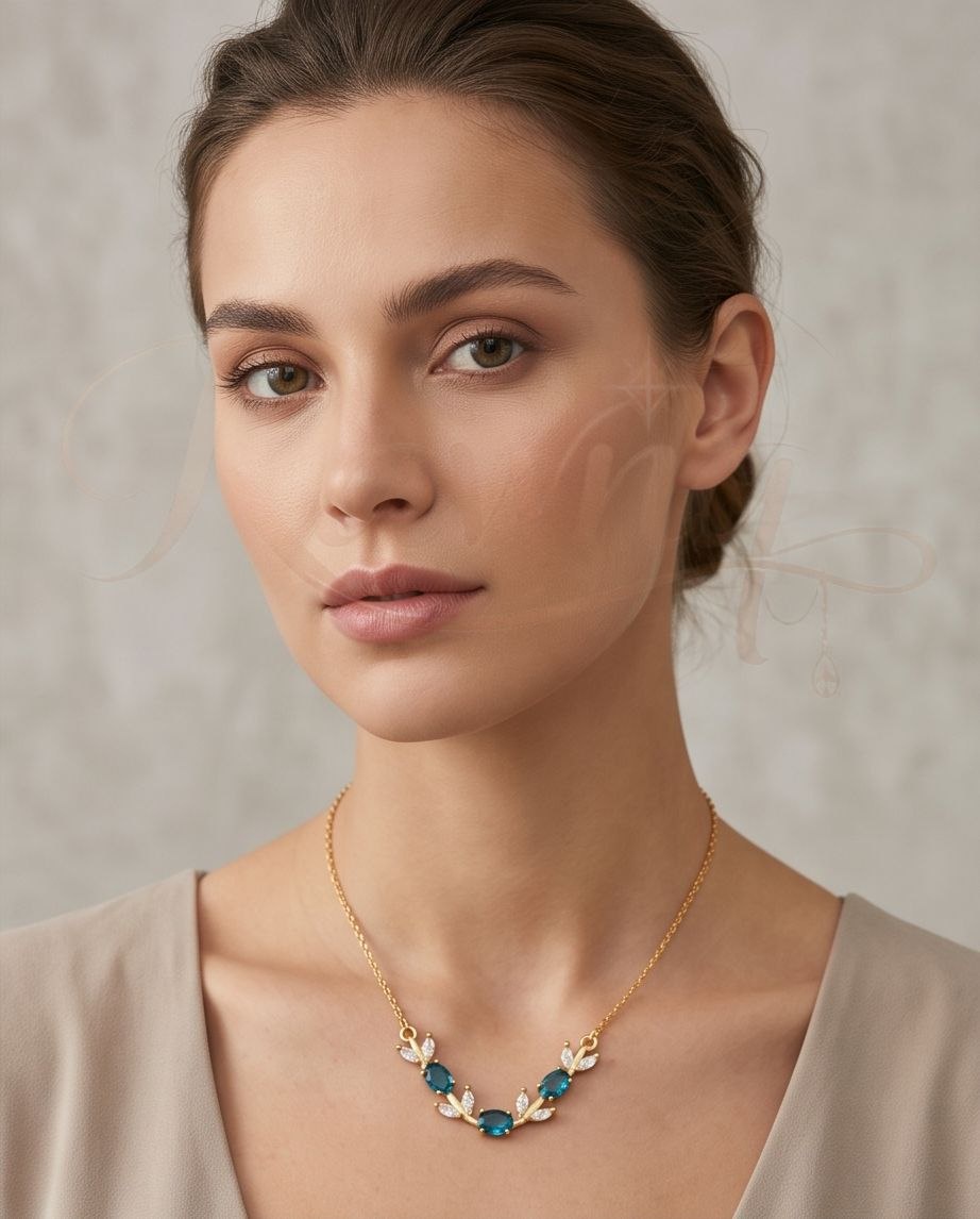  Rawnq Stainless Steel Gold Tulip Necklace (turquoise)  