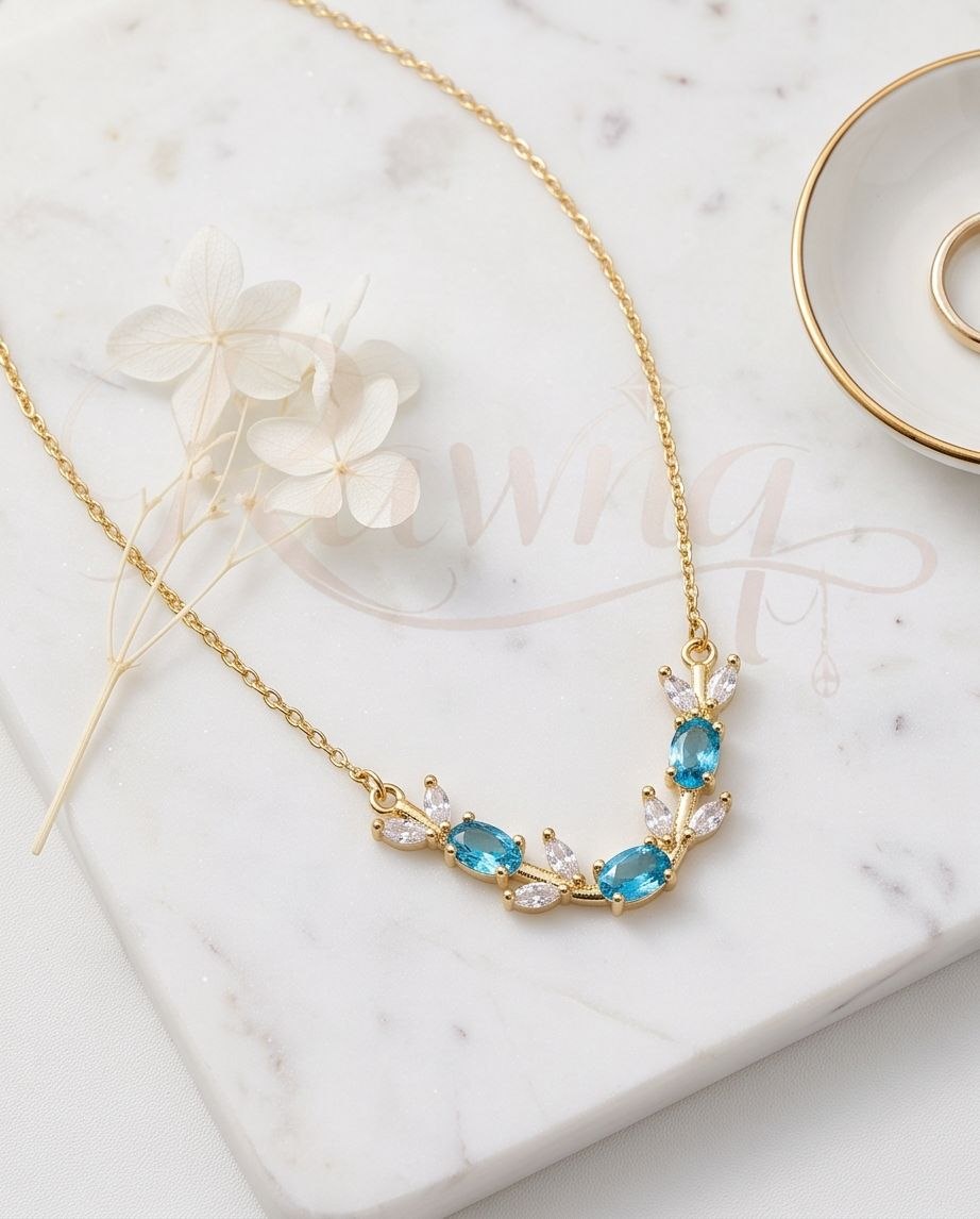  Rawnq Stainless Steel Gold Tulip Necklace (turquoise)  
