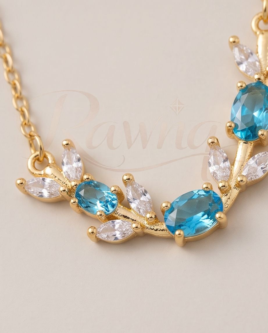  Rawnq Stainless Steel Gold Tulip Necklace (turquoise)  