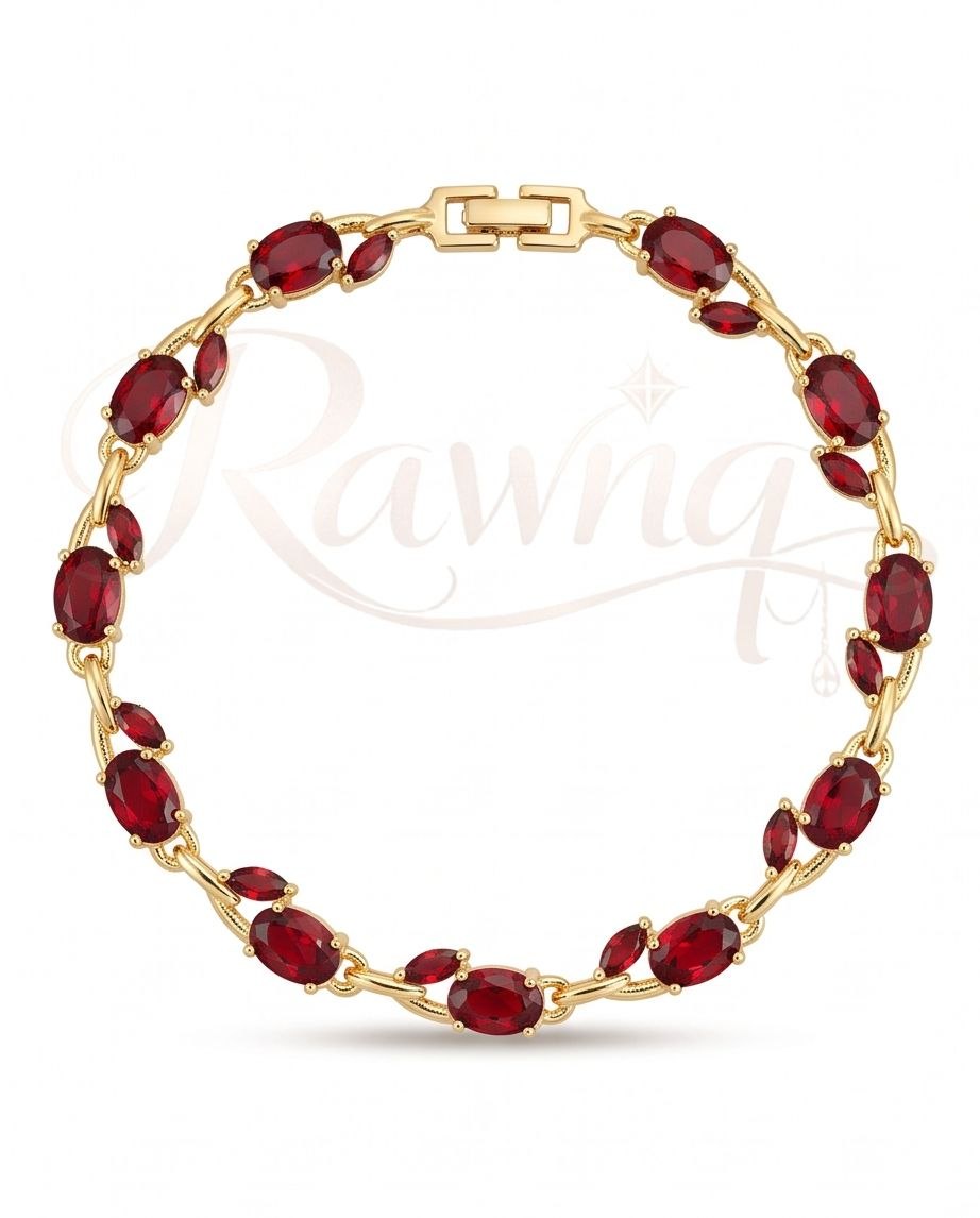 RAWNQ Stainless Steel Oval Red Crystal Bracelet for Women