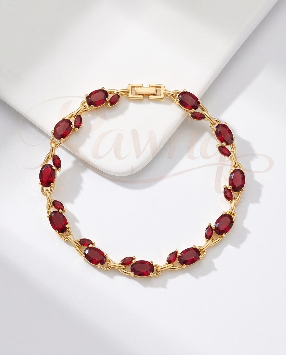 RAWNQ Stainless Steel Oval Red Crystal Bracelet for Women