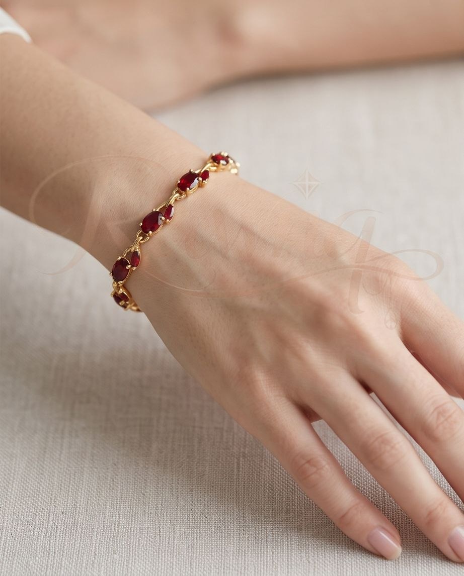RAWNQ Stainless Steel Oval Red Crystal Bracelet for Women