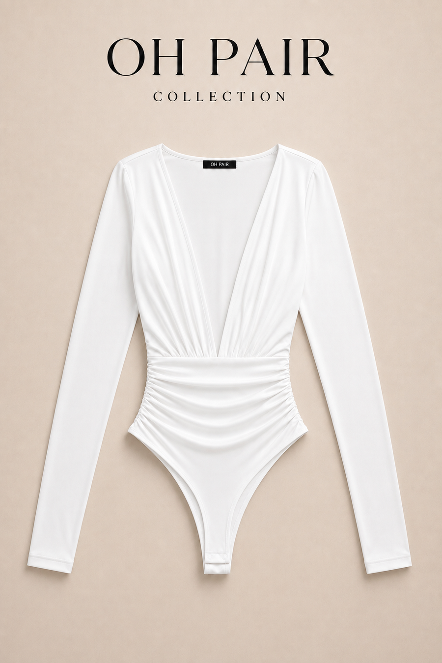 Ruched V-Neck Long Sleeve Bodysuit
