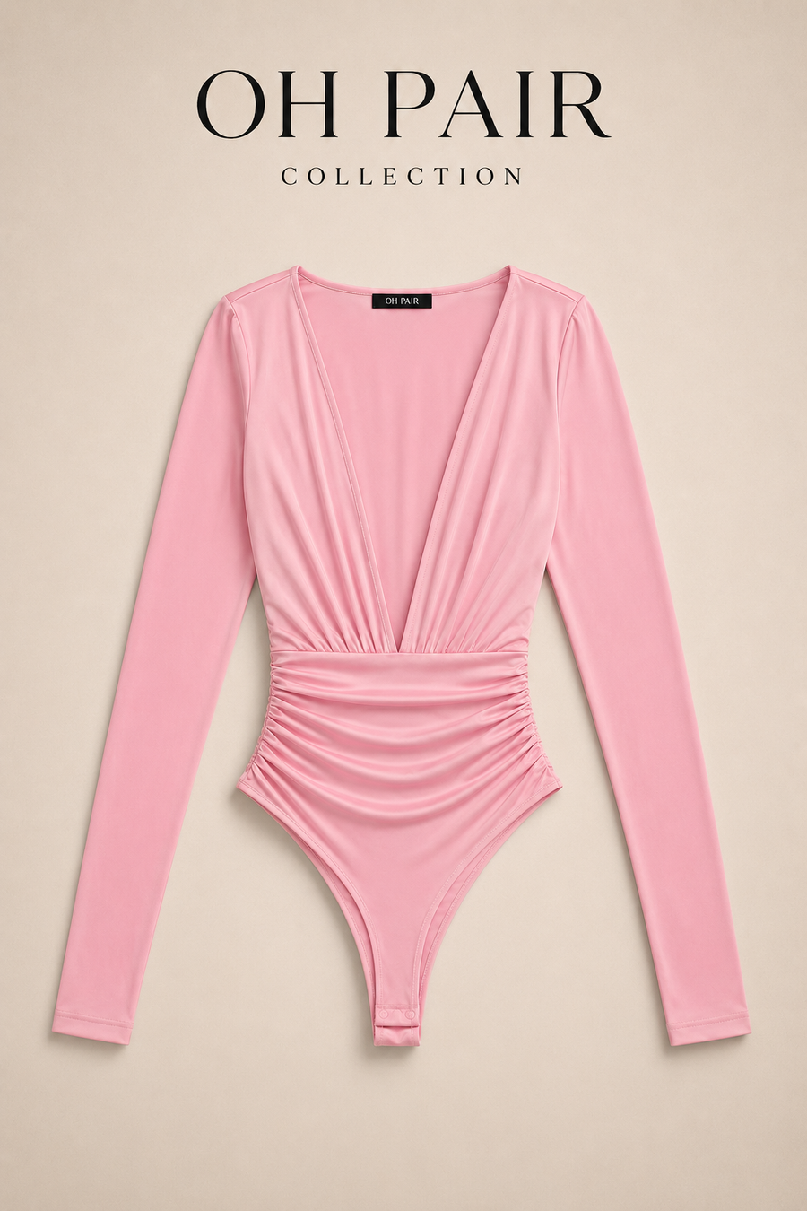 Ruched V-Neck Long Sleeve Bodysuit