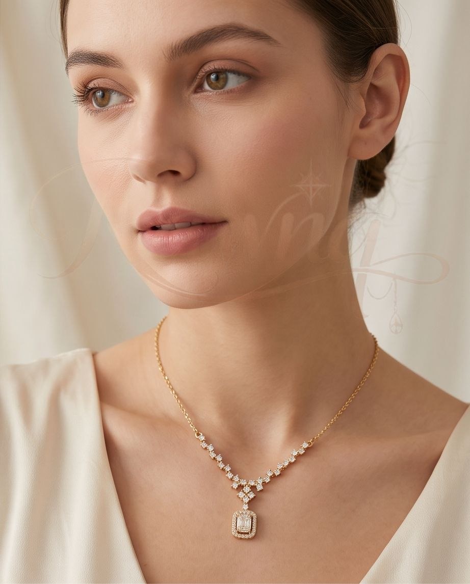 RAWNQ Stainless Steel Emerald Cut Crystal Necklace for Women