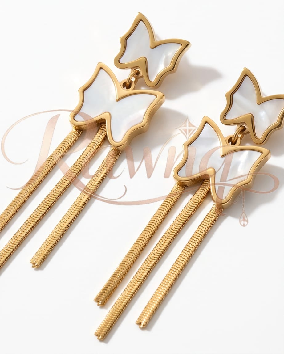 Rawnq Stainless Steel Double Butterfly Drop Earrings for Women