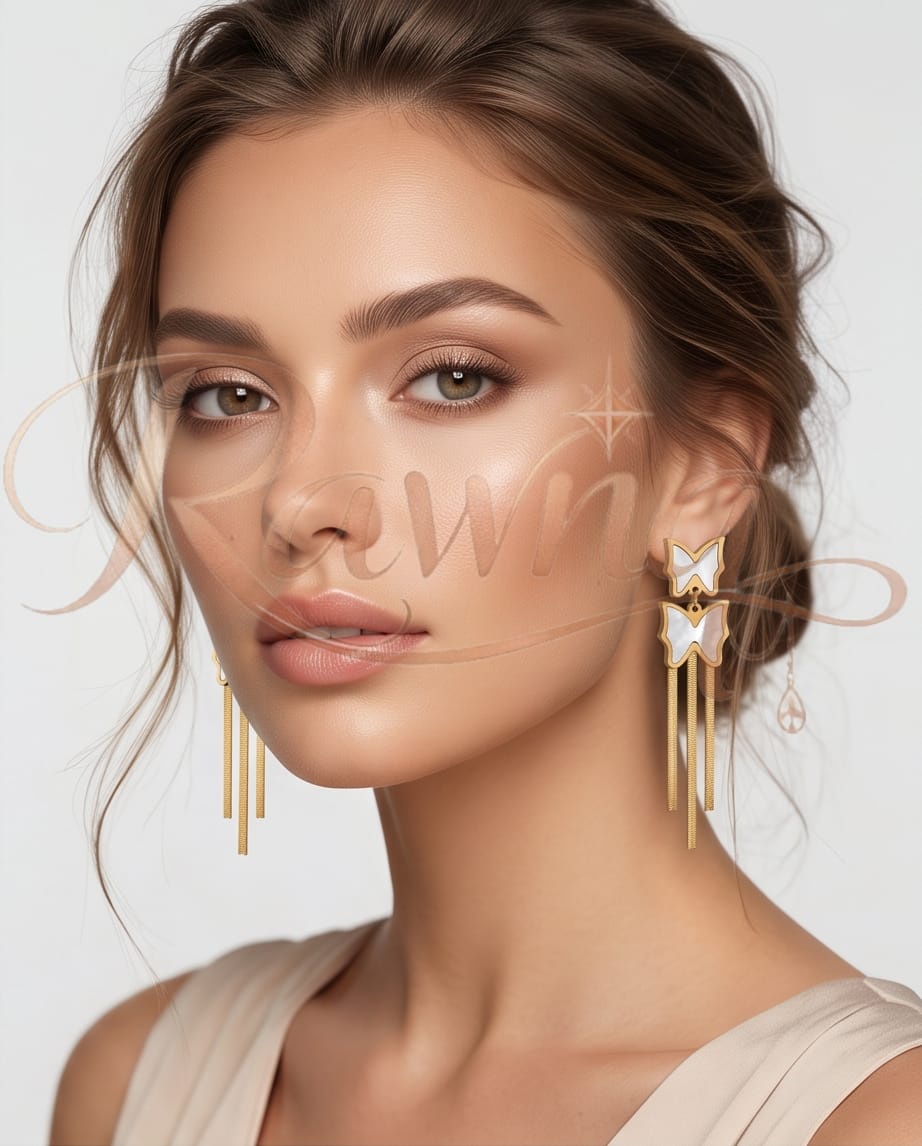 Rawnq Stainless Steel Double Butterfly Drop Earrings for Women