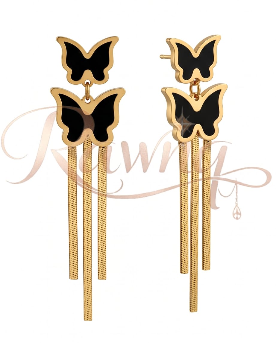 Rawnq Stainless Steel Double Butterfly Drop Earrings for Women