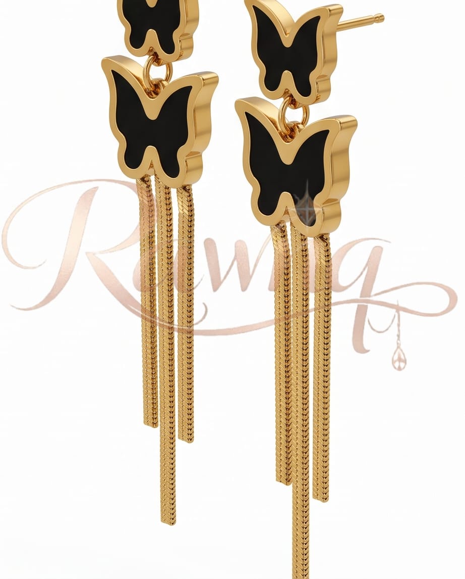 Rawnq Stainless Steel Double Butterfly Drop Earrings for Women