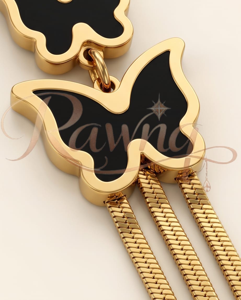 Rawnq Stainless Steel Double Butterfly Drop Earrings for Women