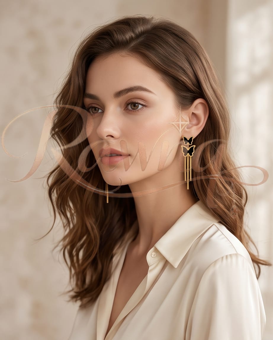 Rawnq Stainless Steel Double Butterfly Drop Earrings for Women