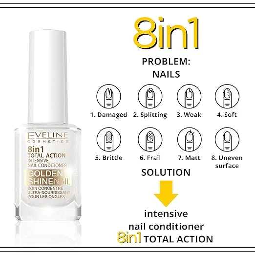 Eveline Cosmetics - بلسم أظافر 8 في 1 بجزيئات ذهبية