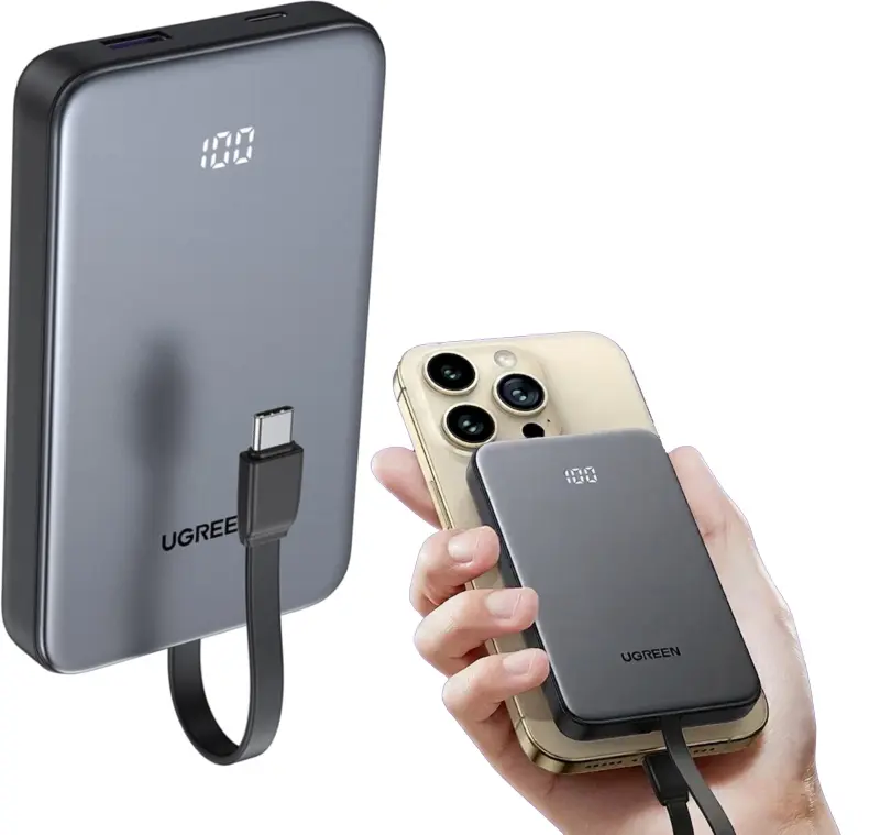باور بانك يوجرين 10000 مللي أمبير 20 واط مع كابل مدمج -UGREEN 10000mAh 20W Power Bank with Built-in Cable - PB526 (ضمان 24 شهر)