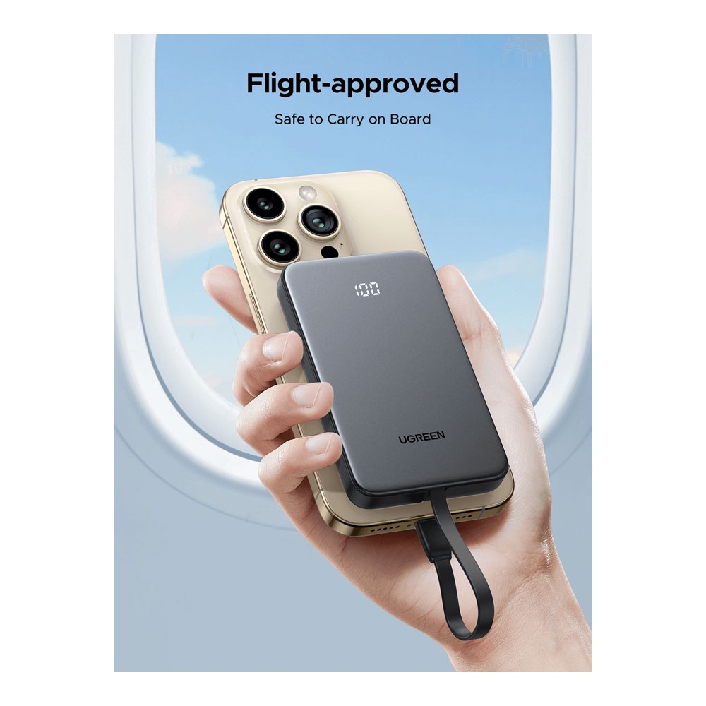 باور بانك يوجرين 10000 مللي أمبير 20 واط مع كابل مدمج -UGREEN 10000mAh 20W Power Bank with Built-in Cable - PB526 (ضمان 24 شهر)