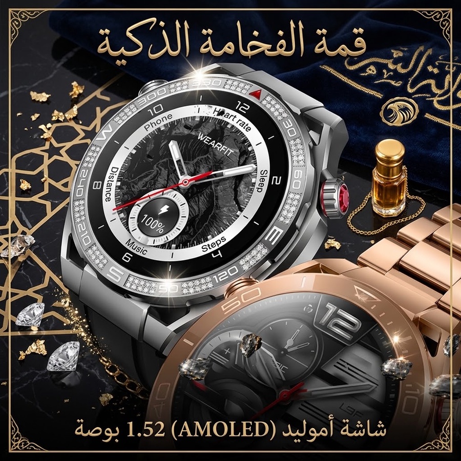 ساعة ذكية عصرية بشاشة HD بحجم 1.52 بوصة، دعم مكالمات البلوتوث وتتبع الصحة والرياضة