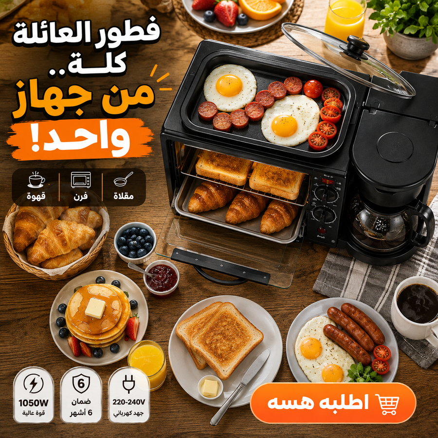 جهاز 3 في 1: مقلاة، فرن، صانعة قهوة