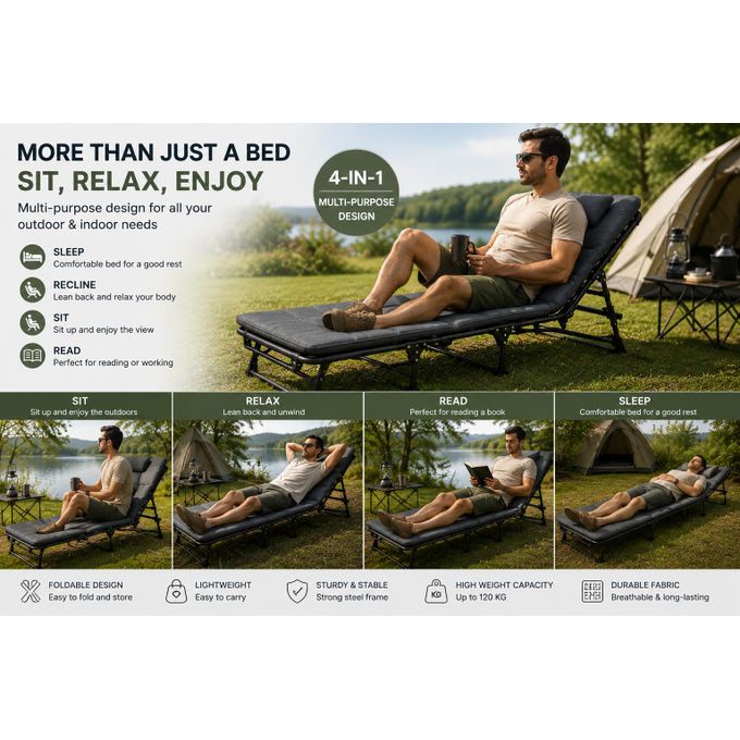 Folding Camping Lounge Chair with Headrest | كرسي استرخاء قابل للطي للتخييم