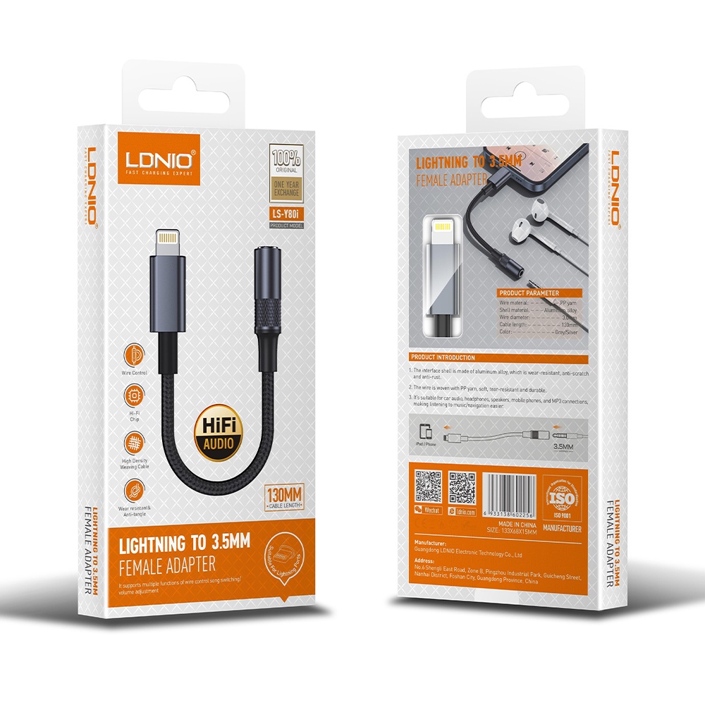 لادنيو كونفيرتر أدبتور (لايتينج تو 3.5 مليميتر فيميل أدبتور)- LDNIO Converter Adapter (Lightning To 3.5 MM Female Adapter) (130mm) LS-Y80i