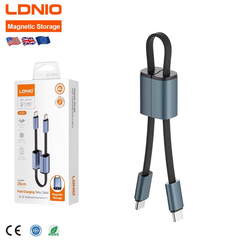 لادنيو فاست تشارجر داتا كابل( تايب سي – تو – تايب سي)(2 في 1 شحن وإرسال ونقل بيانات) - LDNIO Fast Charging Data Cable (Type-C To Type-C) ( 2 In 1 Charging and Transmission) (25 C.M) (65W) LC-23c