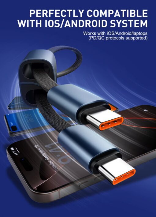 لادنيو فاست تشارجر داتا كابل( تايب سي – تو – تايب سي)(2 في 1 شحن وإرسال ونقل بيانات) - LDNIO Fast Charging Data Cable (Type-C To Type-C) ( 2 In 1 Charging and Transmission) (25 C.M) (65W) LC-23c