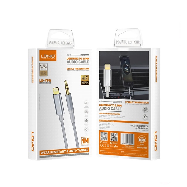 لادنيو إيه يو إكس كابل ( لايتينج - تو – 3.5 مليميتر أوديو كابل ) 1متر - LDNIO AUX Cable (Lightning To 3.5MM Audio Cable) (1M) Model: LS-Y91i