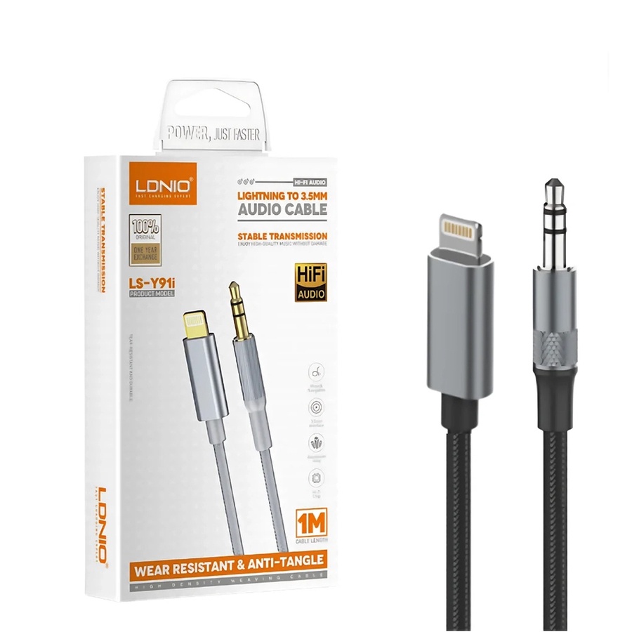 لادنيو إيه يو إكس كابل ( لايتينج - تو – 3.5 مليميتر أوديو كابل ) 1متر - LDNIO AUX Cable (Lightning To 3.5MM Audio Cable) (1M) Model: LS-Y91i