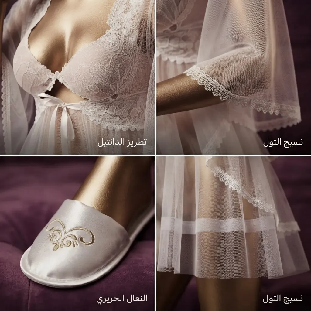 طقم عروسة روب وقميص نوم 9 قطع فاخر بتصميم الدانتيل