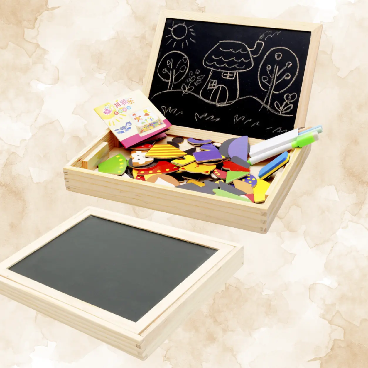 بازل حيوانات مغناطيسي خشب مع سبورة سوداء | Wooden Magnetic Animal Puzzle & Blackboard