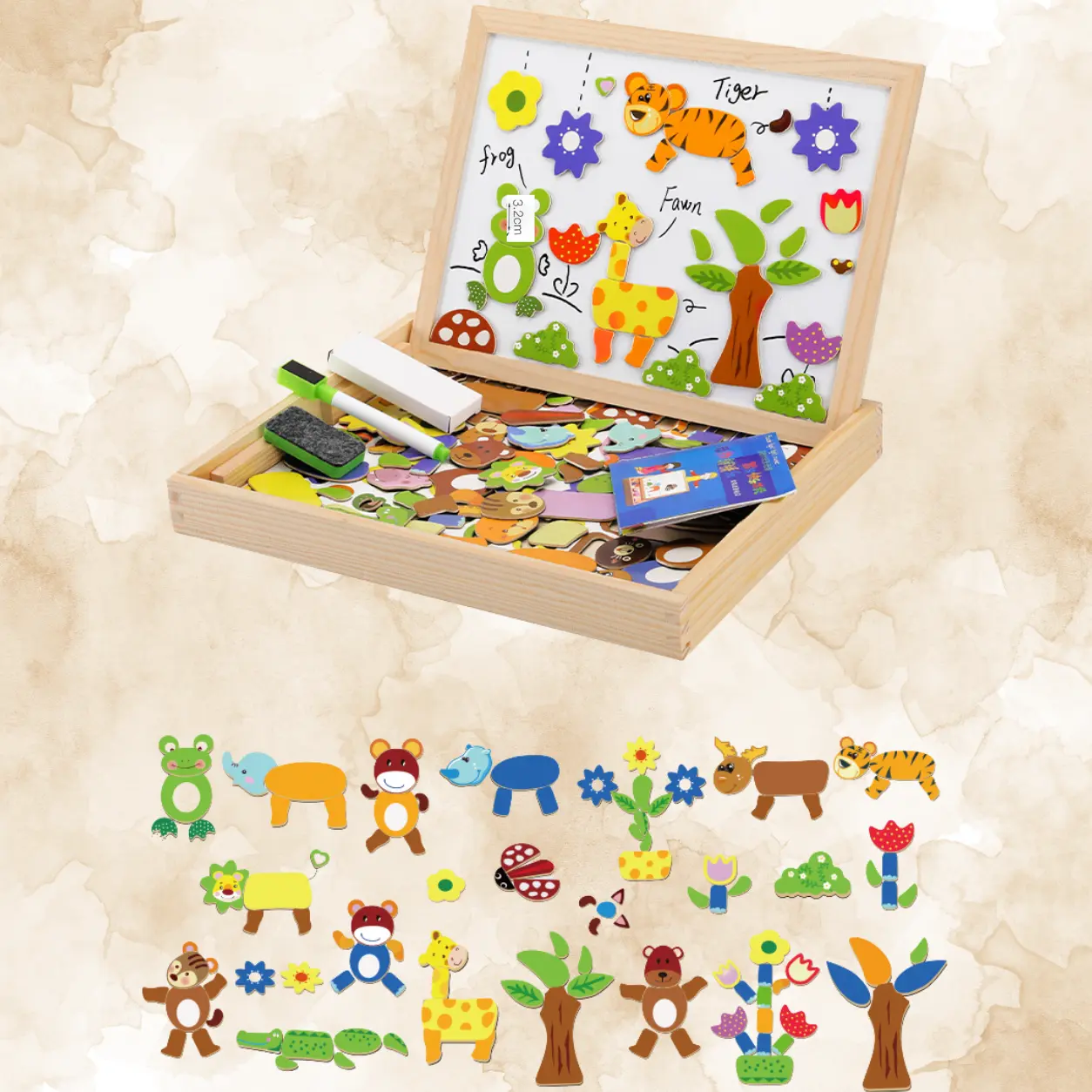 بازل حيوانات مغناطيسي خشب مع سبورة سوداء | Wooden Magnetic Animal Puzzle & Blackboard