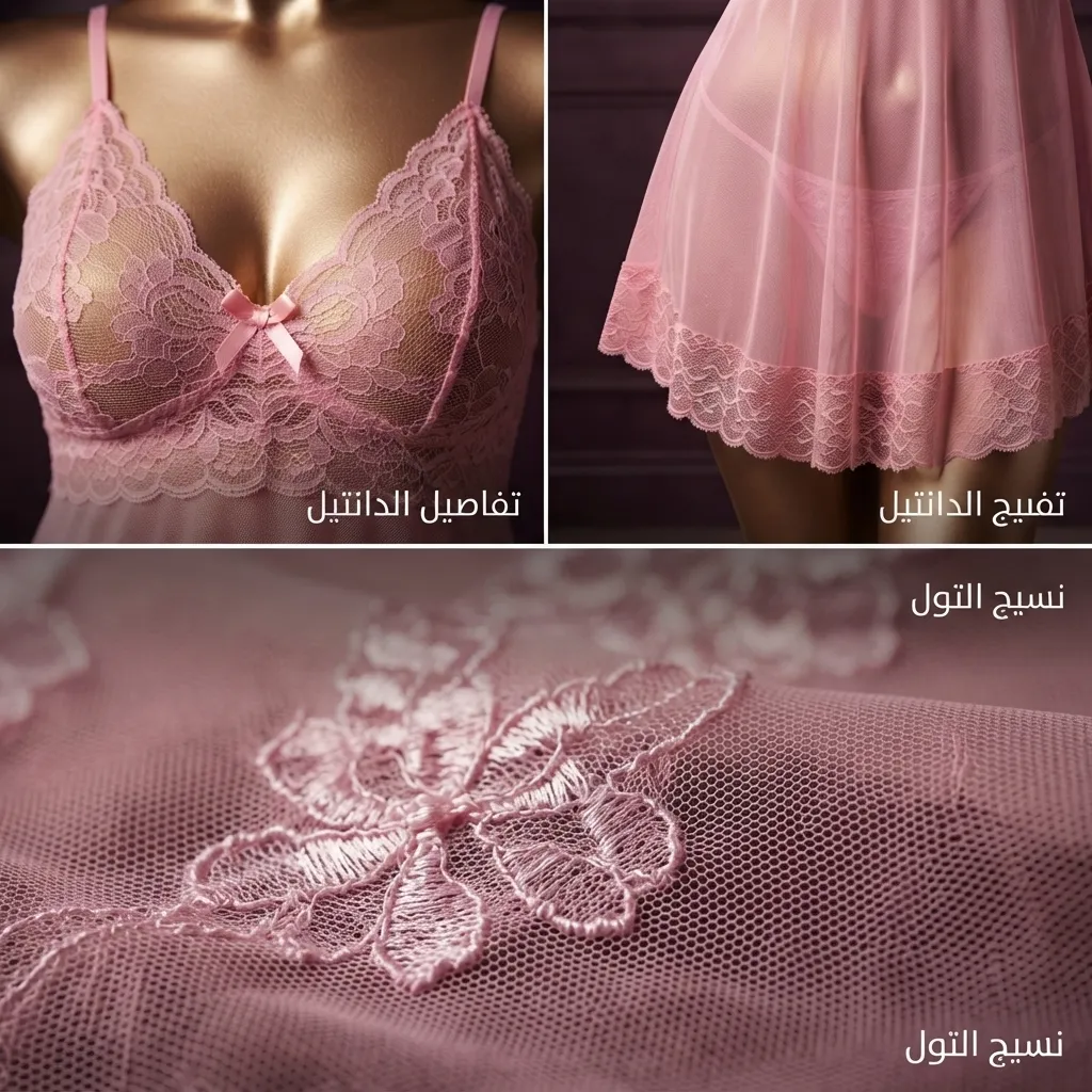 قميص نوم نسائي سنيوريتا كود 540 الوردي بتفاصيل الدانتيل والأشرطة