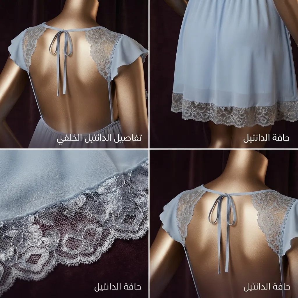 قميص نوم نسائي ريكاز كود 589 الأزرق السماوي بتفاصيل الدانتيل والكشكشة