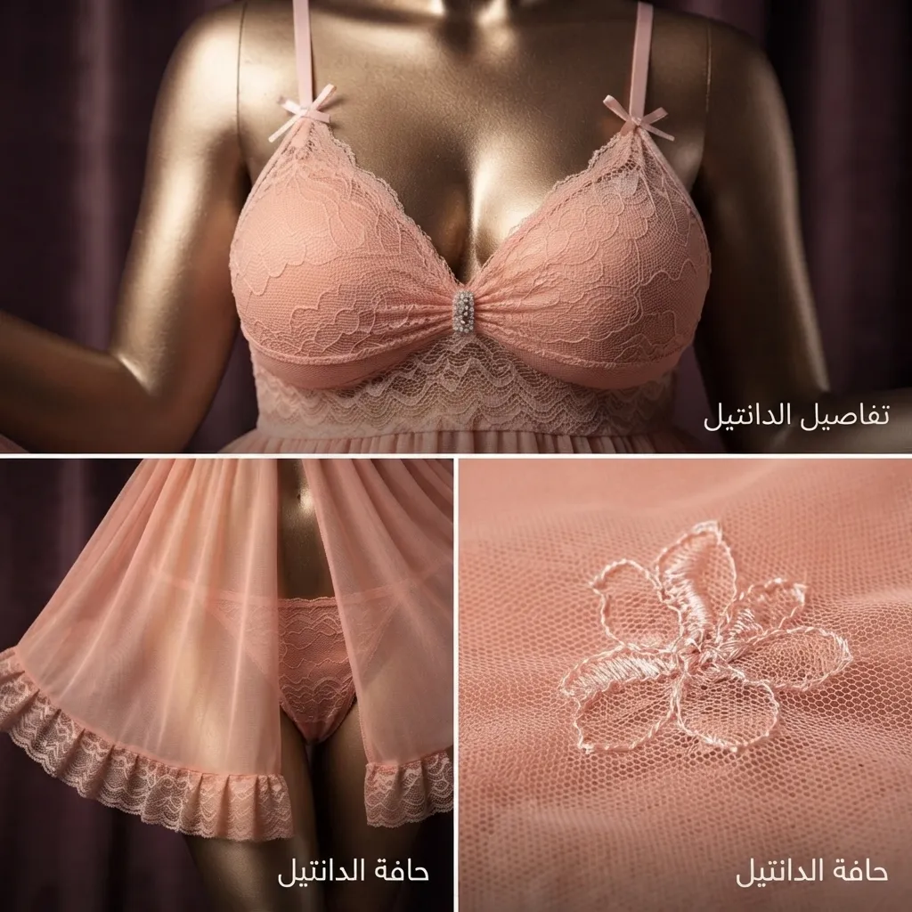 قميص نوم نسائي زي العسل كود 576 باللون الخوخي الهادئ مع حواف الدانتيل