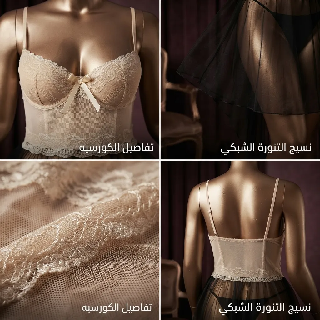 قميص نوم وست أوف باريس كود 3039 كب مبطن مع تول أسود وبيج