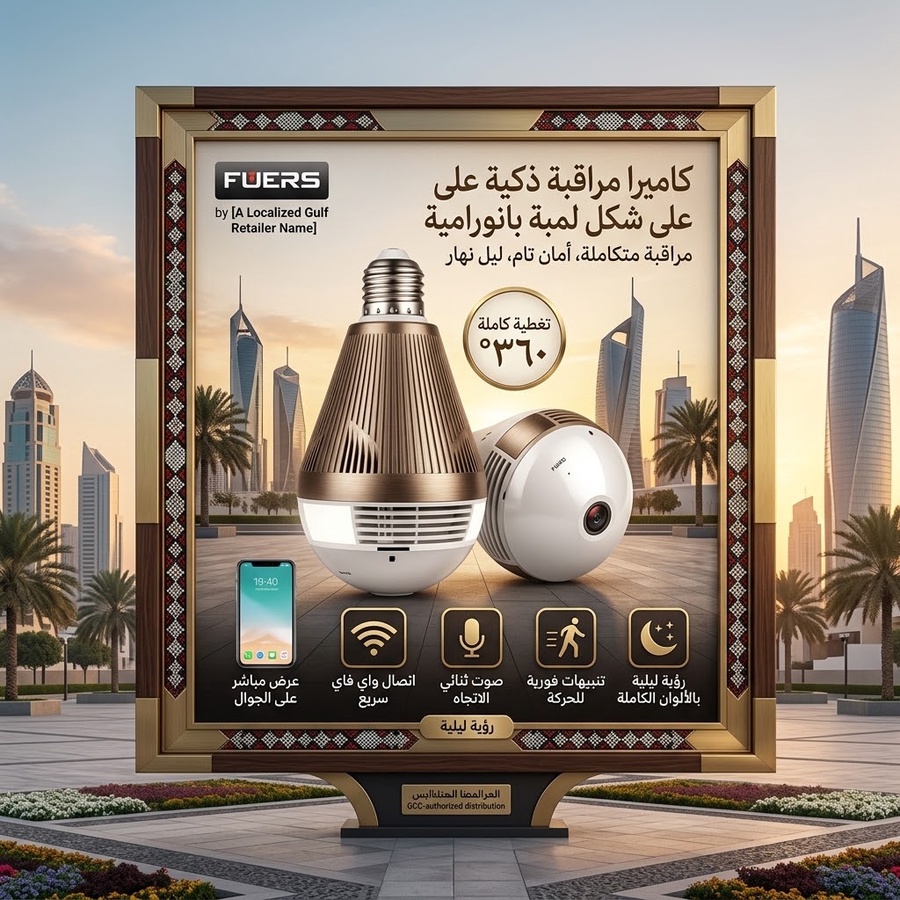 كاميرا مراقبة ذكية 360 درجة بتصميم لمبة سقف (Smart Bulb Security Camera 360)