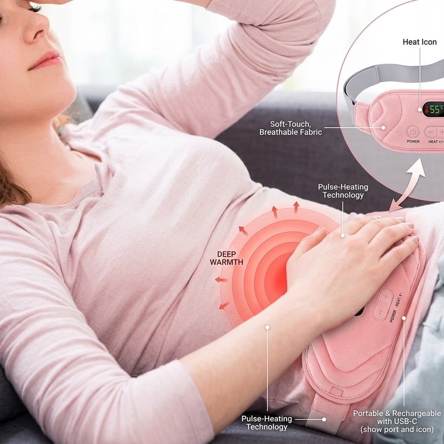 حزام التدفئة والتدليك الحراري اللاسلكي للبطن والظهر (Wireless Heating Pad & Massager)