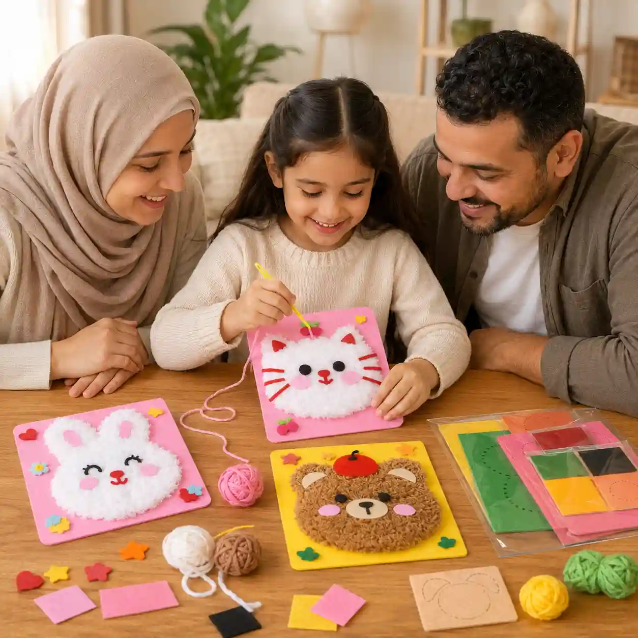 الطفلة مع العائلة والمنتج النهائي