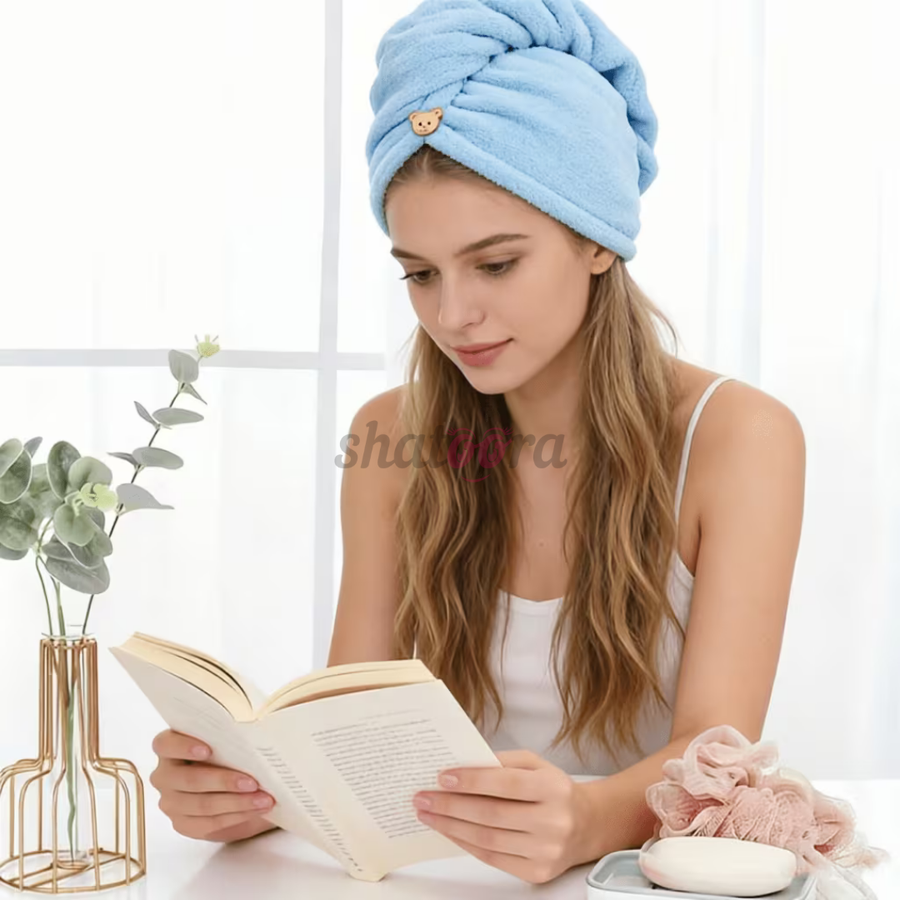 Premium Microfiber Hair Towel Wrap, Light Blue