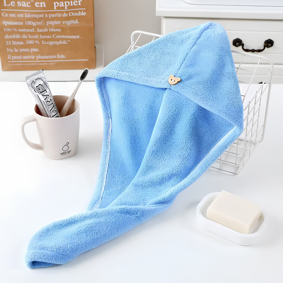 Premium Microfiber Hair Towel Wrap, Light Blue