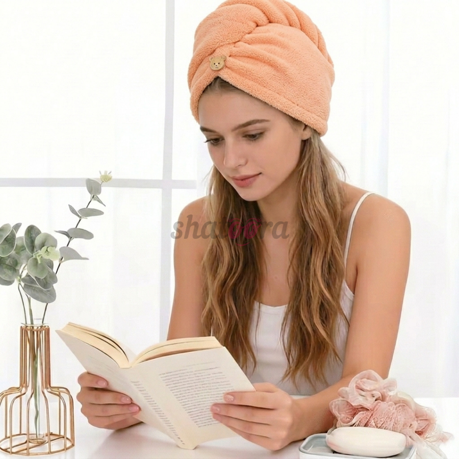 Premium Microfiber Hair Towel Wrap, Light Orange