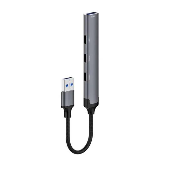 لادنيو ميني هاب 4 في 1 ( يو إس بي - تو - يو إس بي 3.5 × 1 + تايب سي 2.0× 3)  - LDNIO Mini Hub 4 in 1 (USB to USB 3.5×1 + Type C 2.0 ×3) (120 mm) DS-74U
