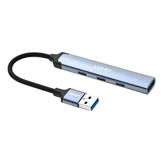 لادنيو ميني هاب 4 في 1 ( يو إس بي - تو - يو إس بي 3.5 × 1 + تايب سي 2.0× 3)  - LDNIO Mini Hub 4 in 1 (USB to USB 3.5×1 + Type C 2.0 ×3) (120 mm) DS-74U