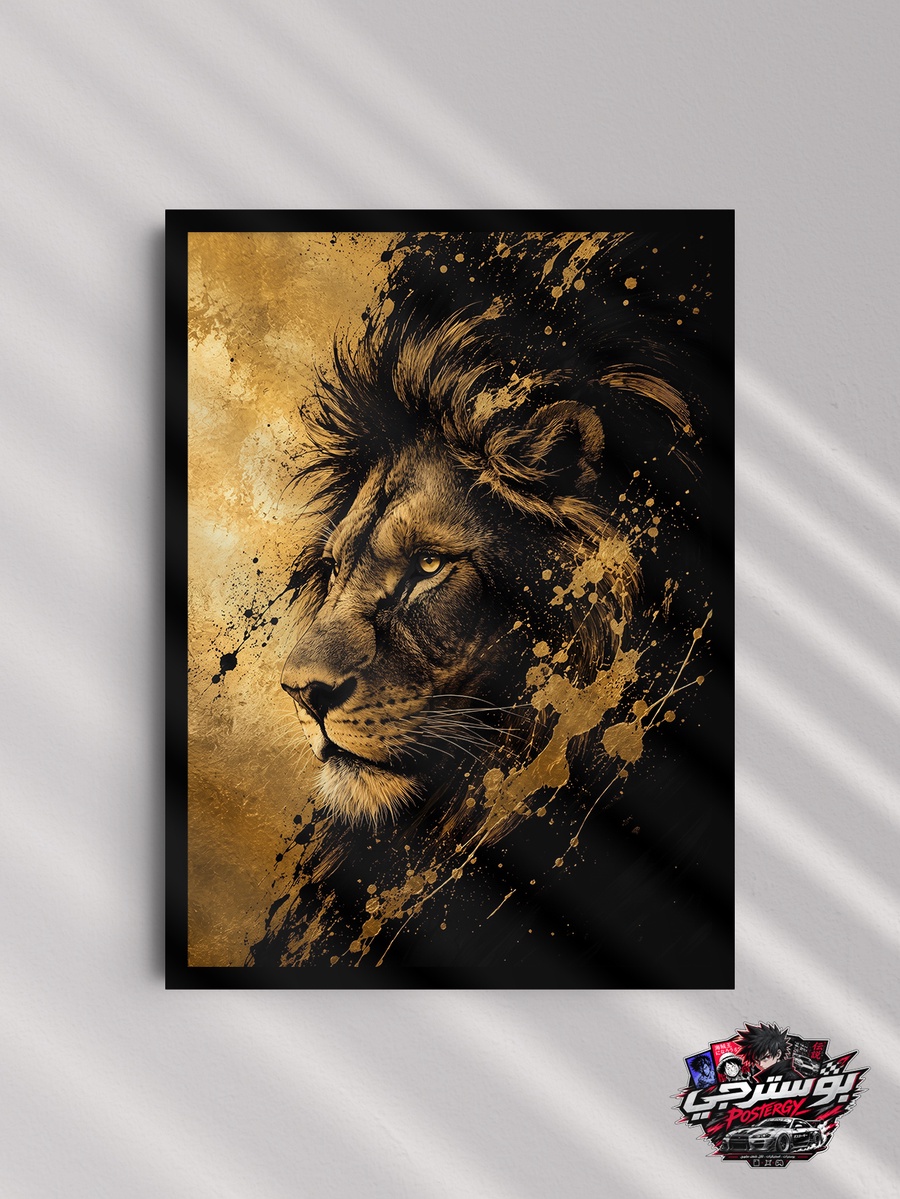 بوستر أسد أسود وذهبي بتصميم فخم