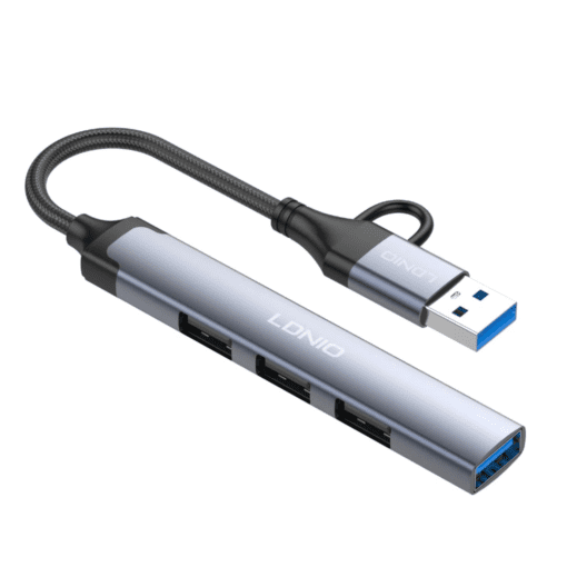 لادنيو ميني هاب 4 × 1 ( يو إس بي + تايب سي - تو - يو إس بي 3.0 × 1 + يو إس بي 2.0 × 3)- LDNIO Mini Hub 4 in 1 (USB + Type C to USB 3.0 ×1 + USB 2.0 × 3) (140 mm) DS-64U