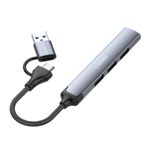لادنيو ميني هاب 4 × 1 ( يو إس بي + تايب سي - تو - يو إس بي 3.0 × 1 + يو إس بي 2.0 × 3)- LDNIO Mini Hub 4 in 1 (USB + Type C to USB 3.0 ×1 + USB 2.0 × 3) (140 mm) DS-64U