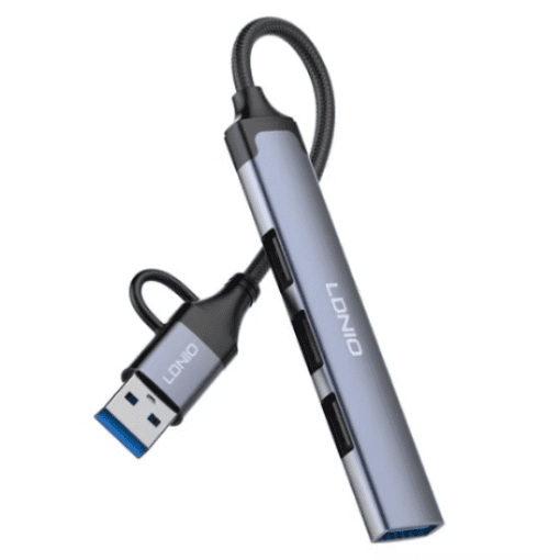 لادنيو ميني هاب 4 × 1 ( يو إس بي + تايب سي - تو - يو إس بي 3.0 × 1 + يو إس بي 2.0 × 3)- LDNIO Mini Hub 4 in 1 (USB + Type C to USB 3.0 ×1 + USB 2.0 × 3) (140 mm) DS-64U