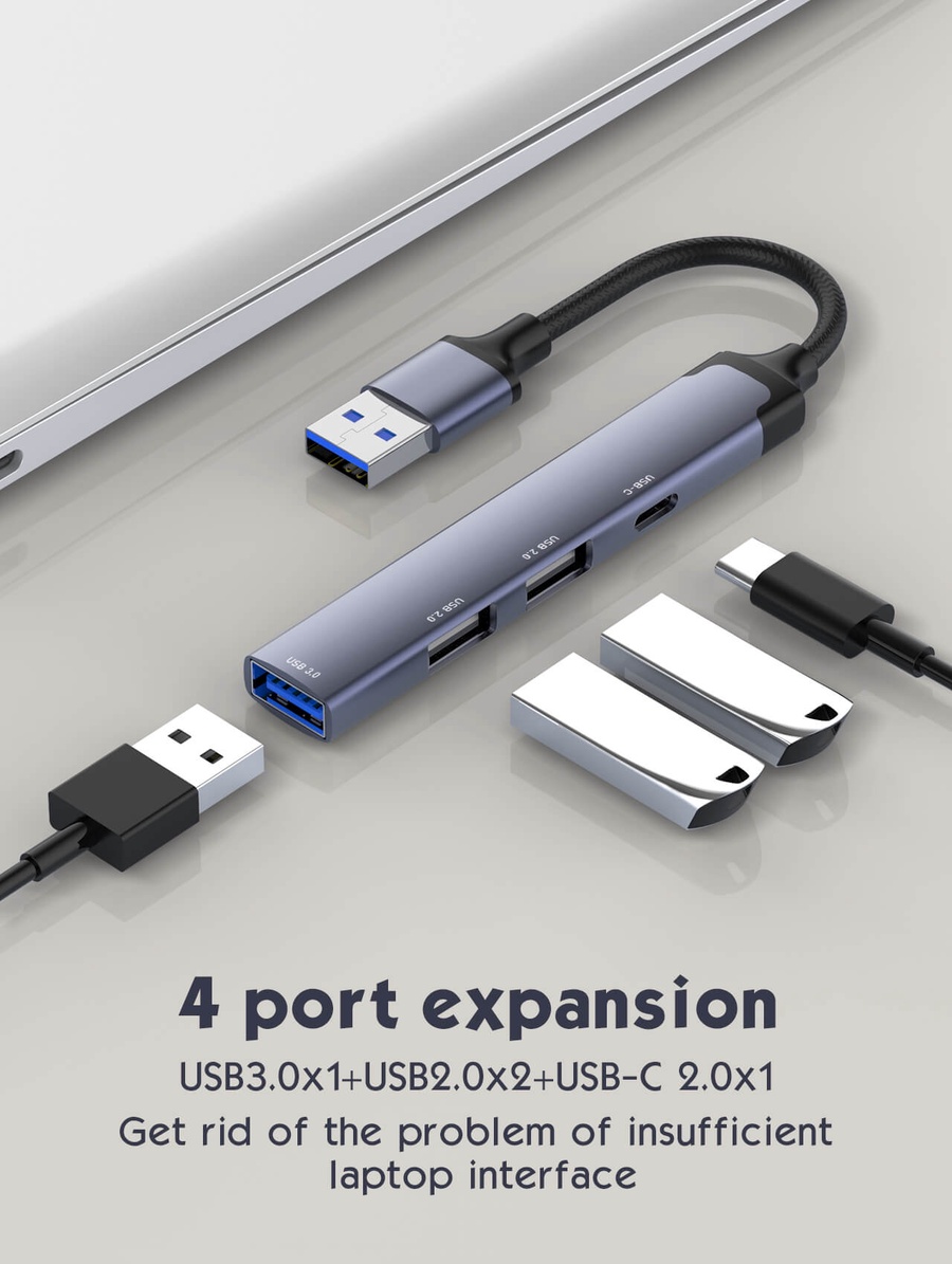 لادنيو ميني هاب 4 × 1 ( يو إس بي - تو - يو إس بي 3.0 × 1 + يو إس بي 2.0 × 2 + تايب سي 2.0 × 1) - LDNIO Mini Hub 4 in 1 (USB to USB 3.0 ×1 + USB 2.0 ×2 + Type C 2.0 × 1) (120 mm) DS-44C
