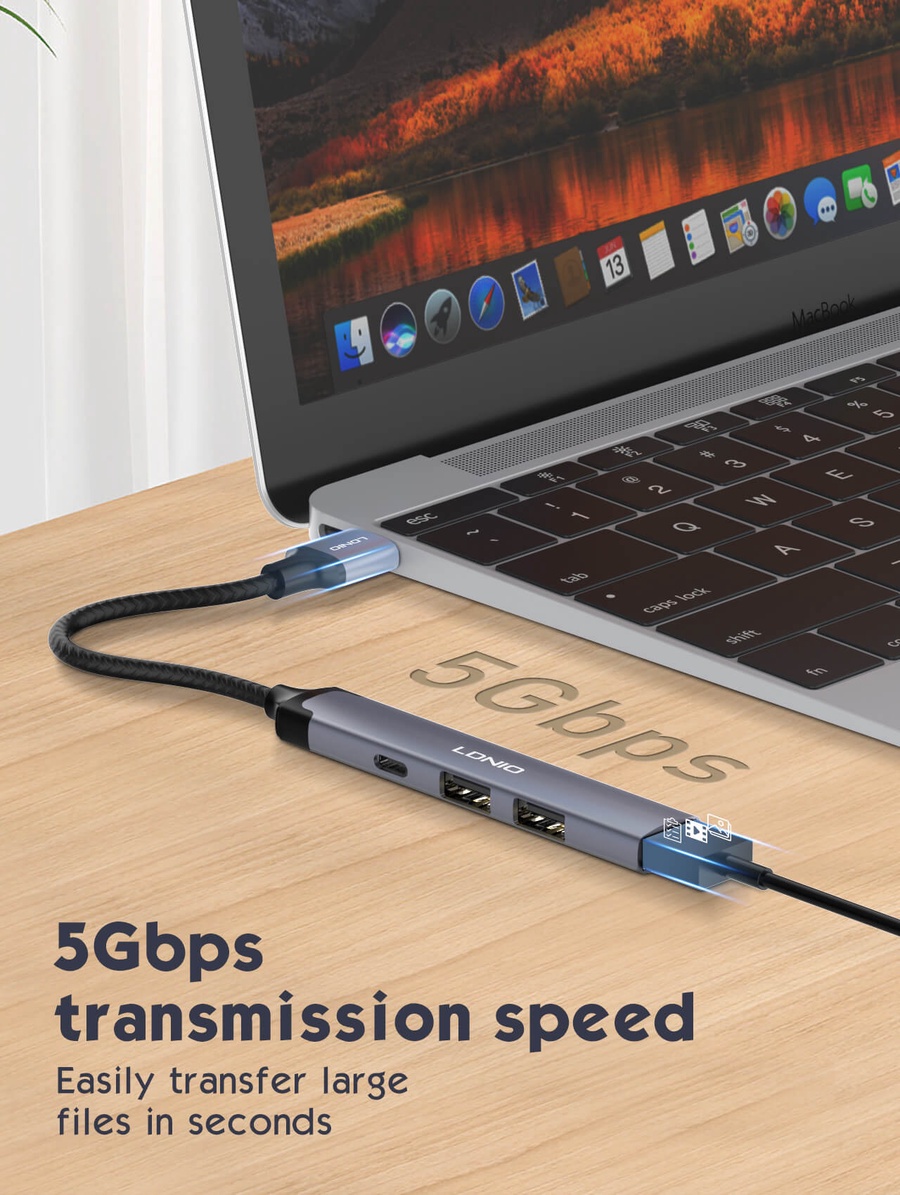 لادنيو ميني هاب 4 × 1 ( يو إس بي - تو - يو إس بي 3.0 × 1 + يو إس بي 2.0 × 2 + تايب سي 2.0 × 1) - LDNIO Mini Hub 4 in 1 (USB to USB 3.0 ×1 + USB 2.0 ×2 + Type C 2.0 × 1) (120 mm) DS-44C